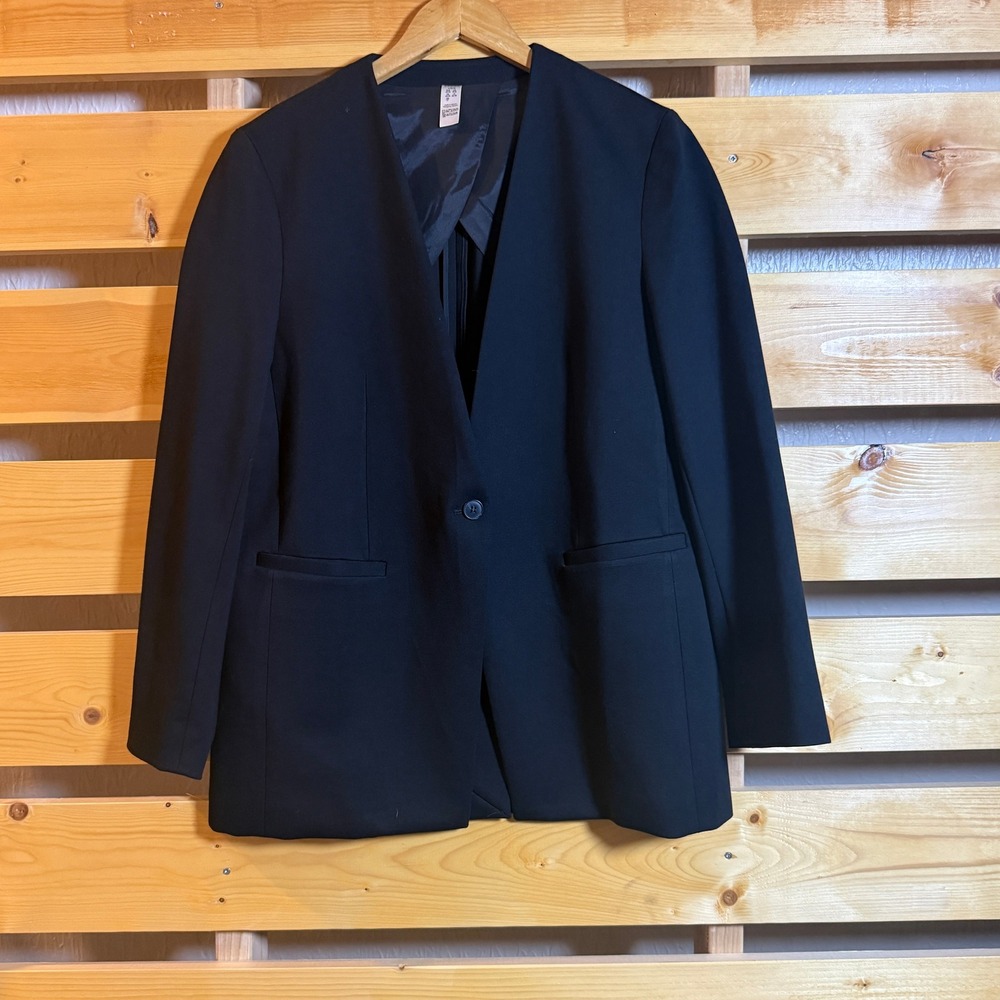 Spanx The Perfect Oversized Blazer Womens Large Black Collarless Single Button